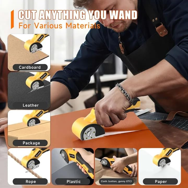 Creddux Cordless Electric Scissors?Cardboard Cutter Heavy Duty Scissor with 3 Blade, Safety Lock & Extra Blade?Rotary Cutter for Cardboard Fabric Pla