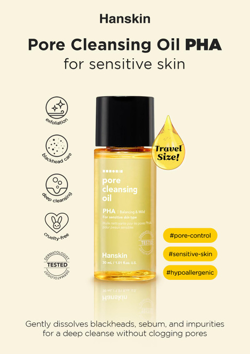Hanskin PHA Pore Cleansing Oil Mini Set (1.01 oz x 3)  Travel Size Facial Oil Cleanser & Makeup Remover | Gentle Blackhead Care, TSA Friendly | Kore
