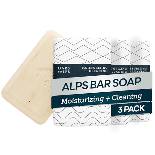 Oars + Alps Exfoliating & Moisturizing Bar Soap for Men, Deep Cleaning Soap, Clean Ingredients, All Skin Types, Shea Butter, Jojoba Oil, 3pk