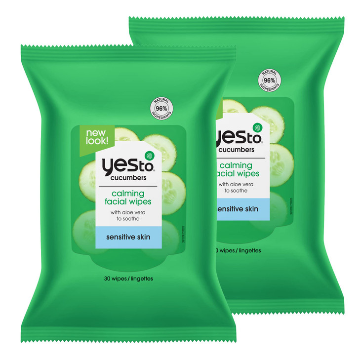Yes To Face Wipes for Women and Men, Sensitive Facial Cleansing Wipes for use as a Make Up Remover, Cleaning, Soothing, Cucumbers Aloe Vera (Pack of