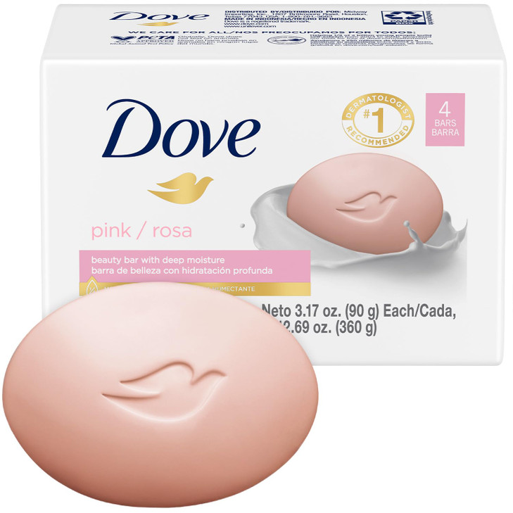 Dove Soap, Pink Beauty Bar Pack (4 Soap Bars)  3-in-1 Moisturizing Face, Body & Hand Soap, 3.17 Oz Ea