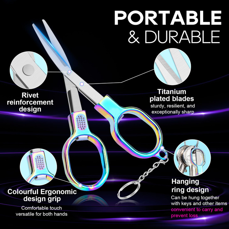 UCEC Folding Scissors, 2 PCS Foldable Scissors Stainless Steel Mini Travel Small Scissor Pocket Portable Scissor, Mini Compact Craft Sewing for Offic