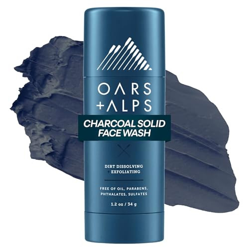 Oars + Alps Exfoliating Face Wash Stick, 2-in-1 Facial Cleanser & Face Exfoliant with Activated Charcoal, Alpine Moss, Dermatologist Tested, Spill Fr