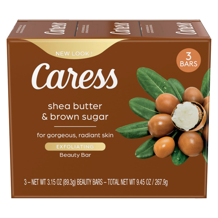 Caress 2-in-1 Beauty Bar Soap Exfoliating and Nourishing Shea Butter and Brown Sugar 3.15 oz 3 Bars