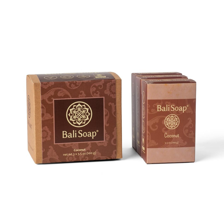 Bali Soap - Coconut Natural Soap Bar for Men & Women - Vegan, Handmade, Exfoliating - 3 Pack, 3.5 Oz each