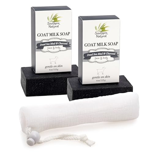 Southern Natural Handmade Activated Charcoal Soap Bar for Face & Body - Perfect for Sensitive Skin & Dry Skin Relief  With Dead Sea Mud, Goat Milk &