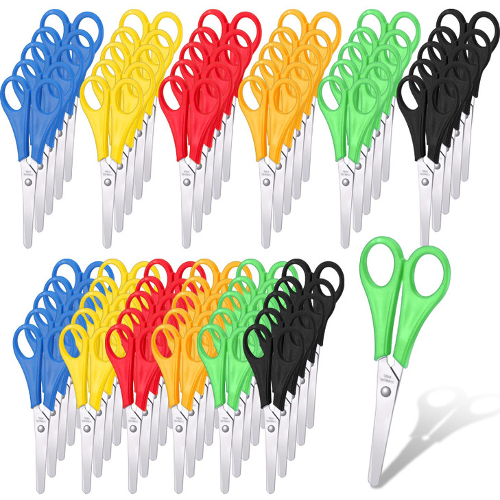 Kifmurase 60 Pack Scissors Bulk for Kids, 5 Safety Blunt Tips Classroom Scissors for Student, 6 Assorted Colors Stainless Steel Blades Comfort Grip