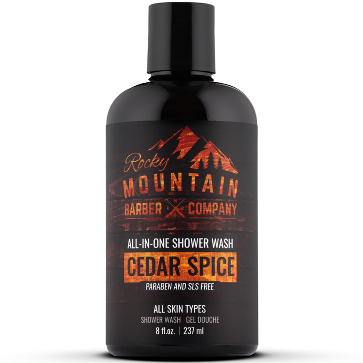 Rocky Mountain Barber Company Cedar Spice All-In-One Body Wash  Shampoo, Body Wash, Conditioner, Face Wash & Beard Wash with Essential Oils - 8 oz