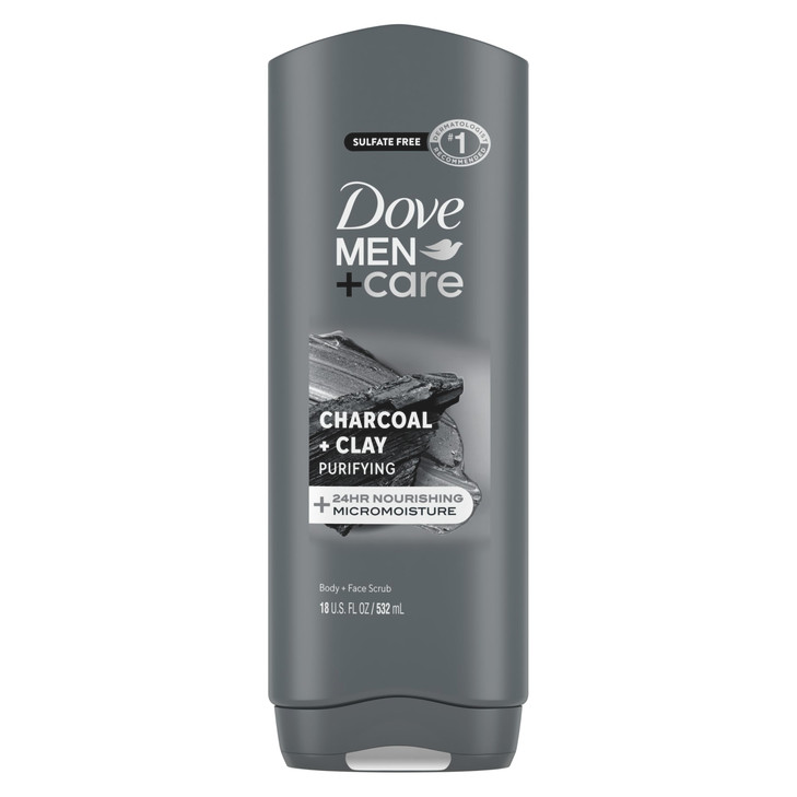 DOVE MEN + CARE Body and Face Wash Purifying Charcoal + Clay Body Wash for Men with 24-Hour Nourishing Micromoisture Technology 18 oz