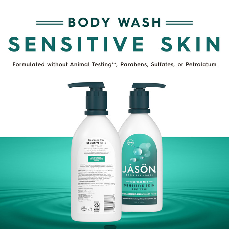 JASON Sensitive Skin Fragrance Free Body Wash, For a Gentle Feeling Clean, 30 Fluid Ounces