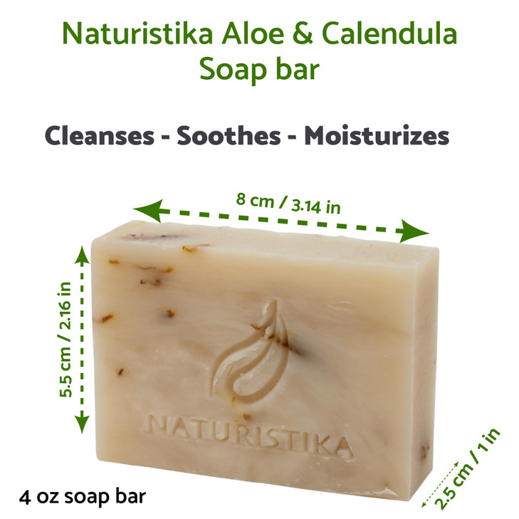 Naturistika Aloe and Calendula Soap Bar (3 Pack), Vegan and All Natural Handcrafted with Organic Oils. Face and Body Soap. For Men, Women and Teens.