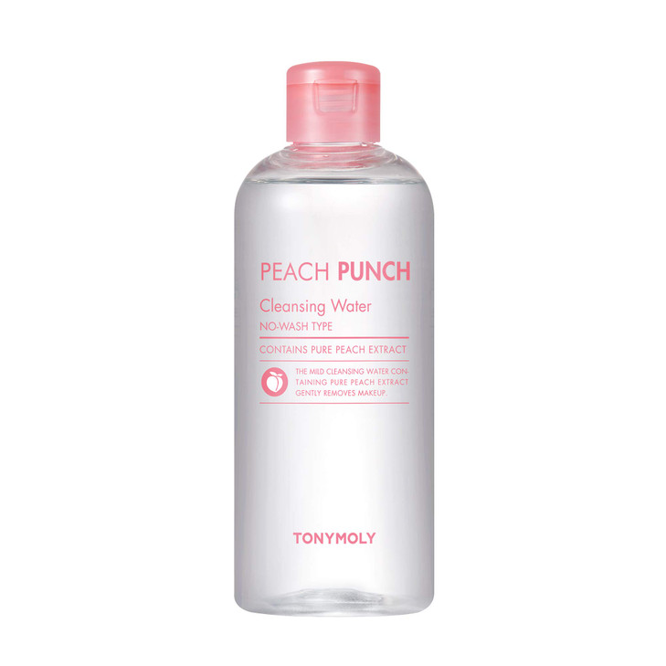 TONYMOLY Peach Punch Cleansing Water  Gentle Korean Makeup Remover & Facial Cleanser, Hydrating & Soothing Toner for Sensitive Skin, 12 oz