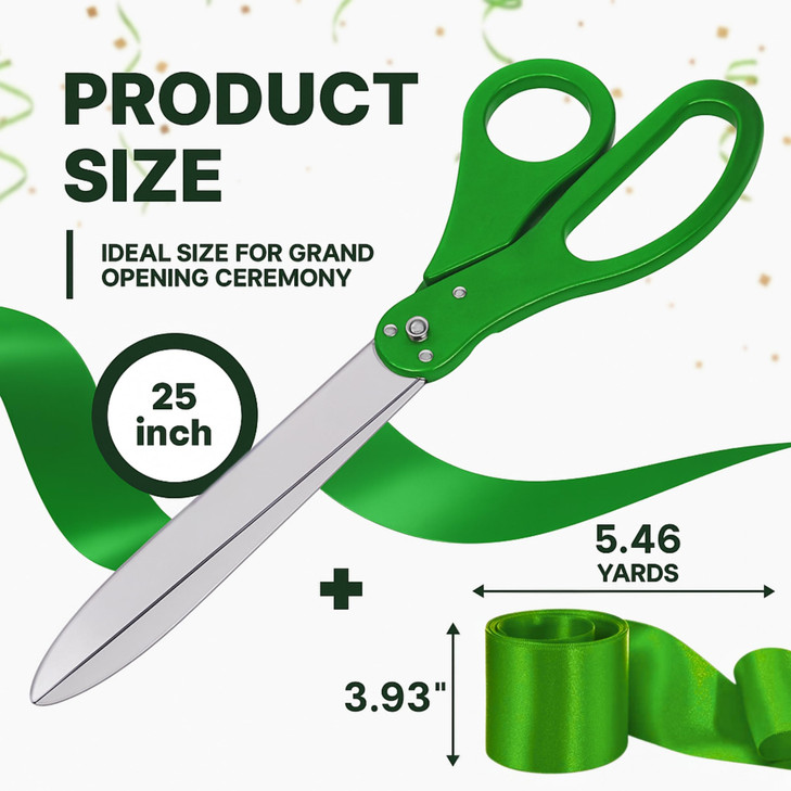 25 Inch Giant Scissors Ribbon Cutting Ceremony Set  Green Ribbon Cutting Ceremony Kit Extra Large with Grand Opening Ribbon for Events & Business La