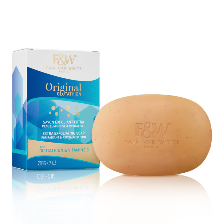 FAIR & WHITE Glutathione Exfoliating Soap 7 oz / 200g - Highly Effective to Brighten Skin Complexion and to Reduce Acne Spots, Wrinkles, with Vitamin