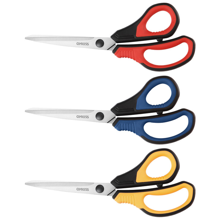 QMVESS 8.5" Scissors All Purpose 3 Pack, Ultra Sharp 2.5mm Thick Blade Scissors for Office, Professional Ergonomic Comfort Grip for Office School Hom