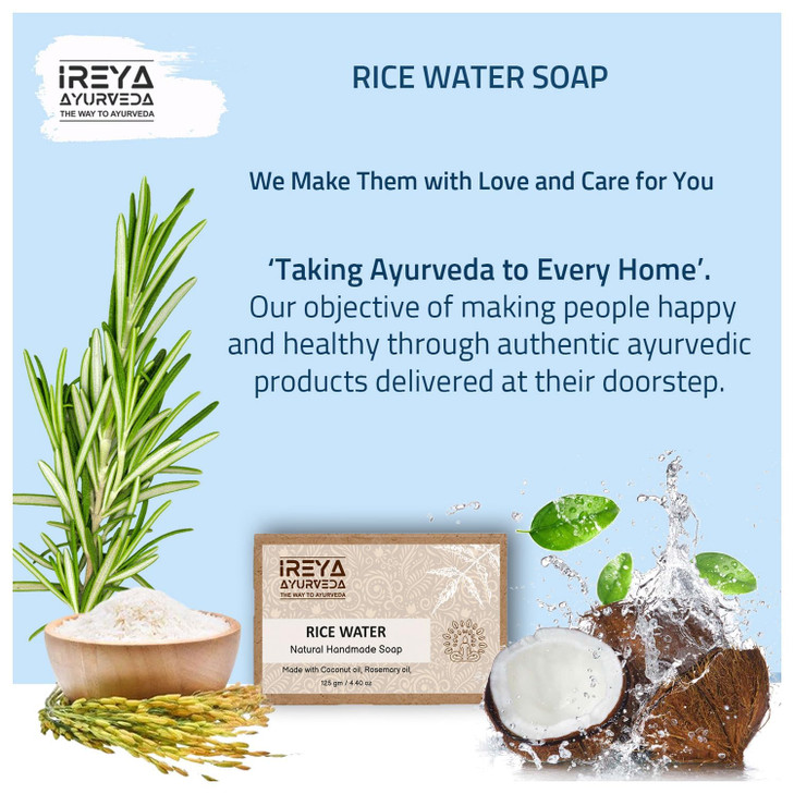 Ireya Ayurveda Rice Water Rosemary & Coconut Handmade Soap | Rice Water, Coconut Oil, Rosemary Oil, Natural, Vegan, Moisturizing, Great for Face and