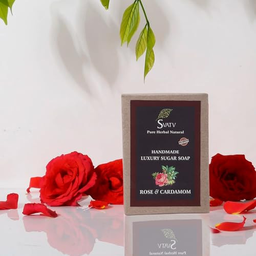 SVATV Soap with natural, soothing herbs of Rose & Cardamom | Traditional Ayurvedic Herbal Soap for all skin type - 125g