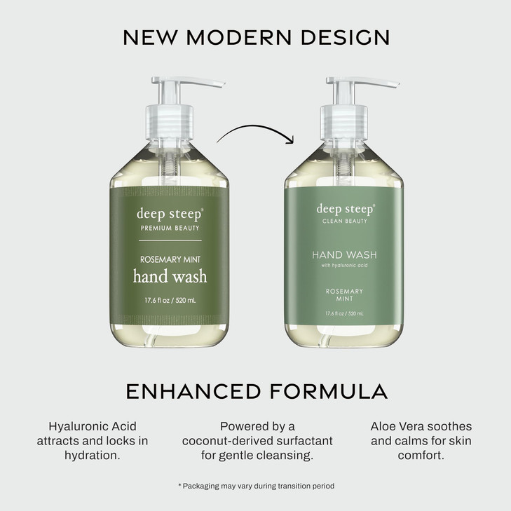 Deep Steep Liquid Hand Wash, Rosemary Mint, 17.6 oz  Moisturizing Cleanser with Olive Oil, Aloe Vera, Glycerin & Hyaluronic Acid  Vegan, Clean Beau