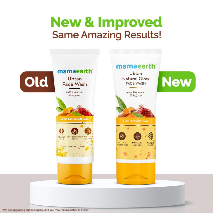 Mamaearth Ubtan De Tan Face Wash | Helps Reduce Tanning & Sun Damage | Gently Cleanses Dirt & Excess Oil | Enriched with Turmeric & Saffron | 3.38 Fl