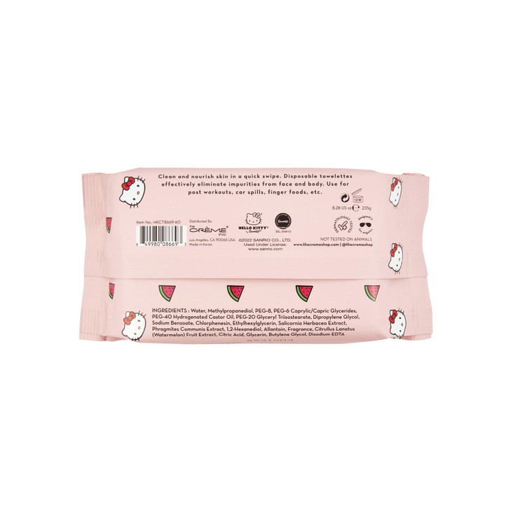 The Crème Shop Hello Kitty Complete Cleansing Wipes, Hydrating Watermelon Facial Cleanser Wipes, Korean Face Wipes