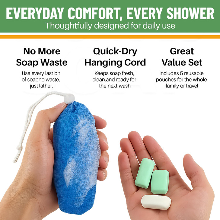 Evelots Exfoliating Mesh Loofah Soap Pouches - 5 Pack - Bath, Shower Body Facial Cleaning Scrubbers - Removes Dead Skin - Hanging Cord - Extend The L