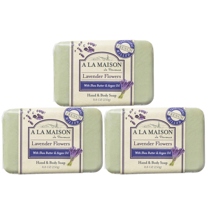A LA MAISON Lavender Flower Bar Soap - Triple French Milled Natural Moisturizing Hand Soap Bar (3 Bars of Soap, 8.8 oz)
