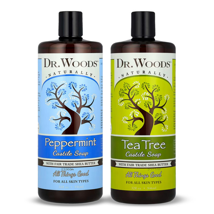 Dr. Woods Liquid Castile Soap - Pure Tea Tree Oil and Peppermint Soap, Body Wash for Men and Women, Contains Organic Shea Butter, Natural Cleaner for