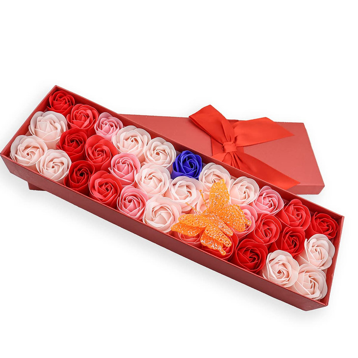 JIALEEY 33 PCS Floral Scented Bath Soap Rose Flower Petals, Plant Essential Oil Rose Soap Set Gifts Ideas for Her Women Girls Mom Valentine's Day, Re