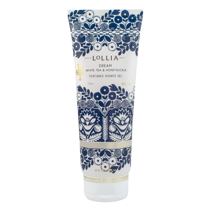 LOLLIA Dream Shower Gel, 8 fl oz, White Tea & Honeysuckle, Luxury Shea Moisture Hydrating Women's Body Wash, Delicate & Relaxing Scented Bath Soap fo