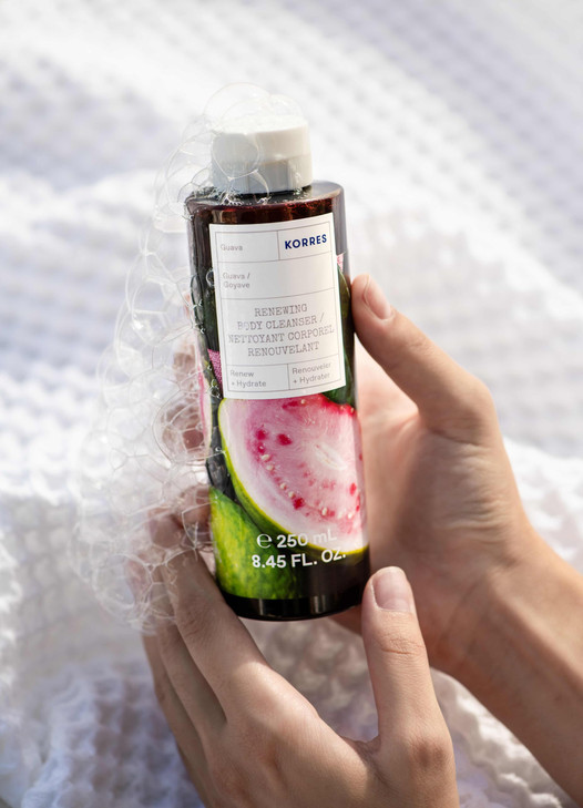 KORRES Renewing Body Cleanser, Guava Scent, Foaming Shower Gel for Women & Men with Hydrating Greek Botanicals, Body Wash for Smooth Skin, Vegetarian