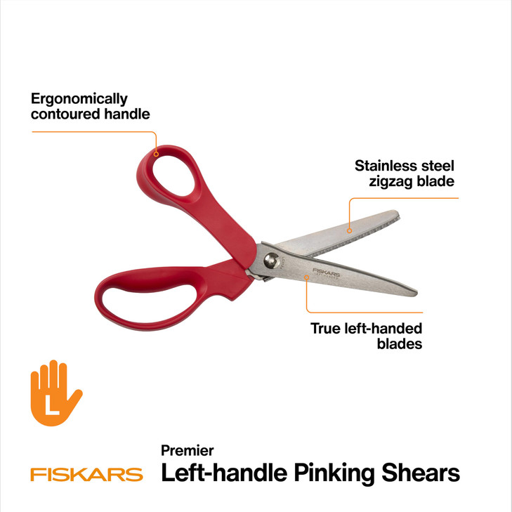 Fiskars 8 Premier Left-Handed Pinking Shears, Precision Stainless Steel Blades for Zigzag Cutting, Ergonomic Handle for Comfort
