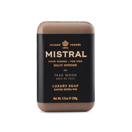Mistral Teak Wood Luxury Bar Soap for Men | Mens Natural Soap Bar | Paraben, Phthalates Free | Moisturizing & Triple-Milled Natural Soap for Men - M