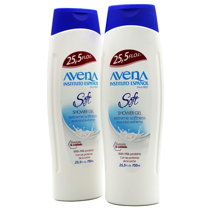 Avena Instituto Espanol Soft Shower Gel, Extreme Softeness, with Milk Proteins, 2-Pack of 25.5 FL Oz each, 2 Bottles
