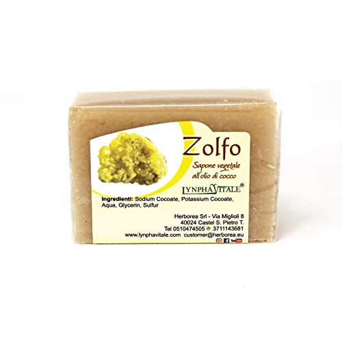 LYNPHA VITALE Sulfur Cleansing Soap Bar  Natural Mineral Sulfur, Deep Cleansing for Oily & Impure Skin, Face & Body, 100 g / 3.5 oz  Made in Italy