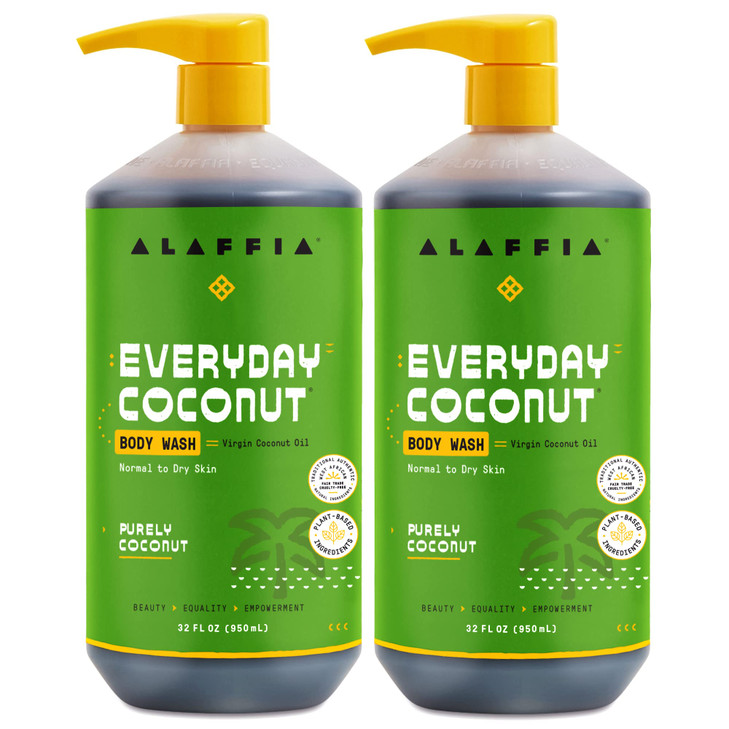 Alaffia Body Wash, Everyday Coconut, 2-Pack  Moisturizing Soap with Nourishing Coffee Berry Extract & Coconut Water, Vegan & Cruelty-Free, 32 Oz Ea