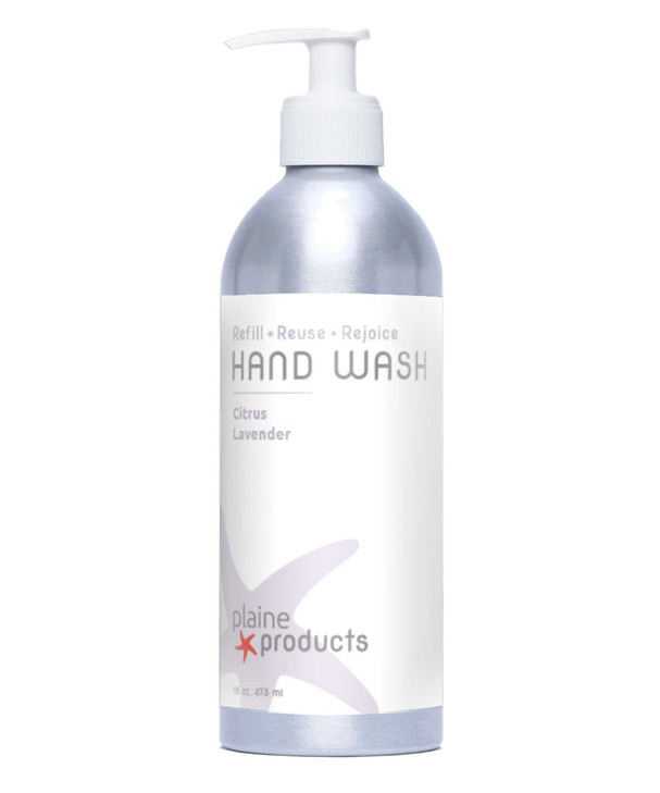 Plaine Products Eco-Friendly Liqud Hand Soap - Citrus Lavender - Sensitive Skin, 16 oz (Refillable Aluminum Bottle with Pump)