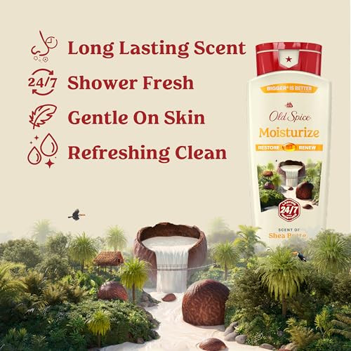 Old Spice Cleansing Body Wash for Men, 24/7 Shower Fresh with Lasting Scent, Restore & Renew, Gentle on Skin, Vitamin B3, Moisturize with Shea Butter