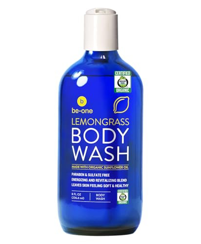 BE-ONE ORGANICS Certified Organic Lemongrass Body Wash Body Wash - Paraben & Sulfate Free - All Natural - Eczema - Sensitive Skin - Vegan - Gentle -