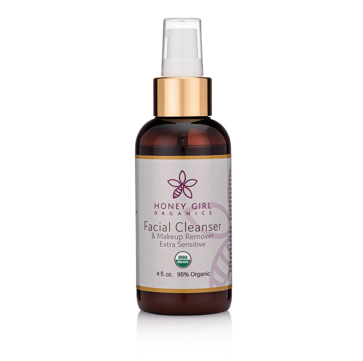 Honey Girl Organics USDA Certified Organic Facial Cleanser and Makeup Remover Extra Sensitive w/Beeswax. Naturally contains Pollen, Propolis, Royal J