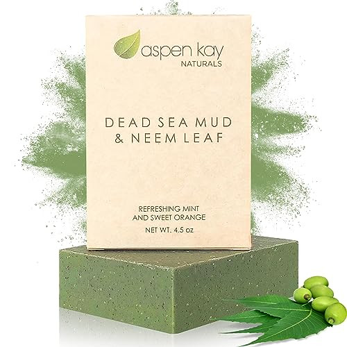 Aspen Kay Naturals Dead Sea Mud and Neem Soap - With Organic Shea Butter & Olive Oil. A Wonderful Neem Face Wash for all Skin Types. Handmade Soap -