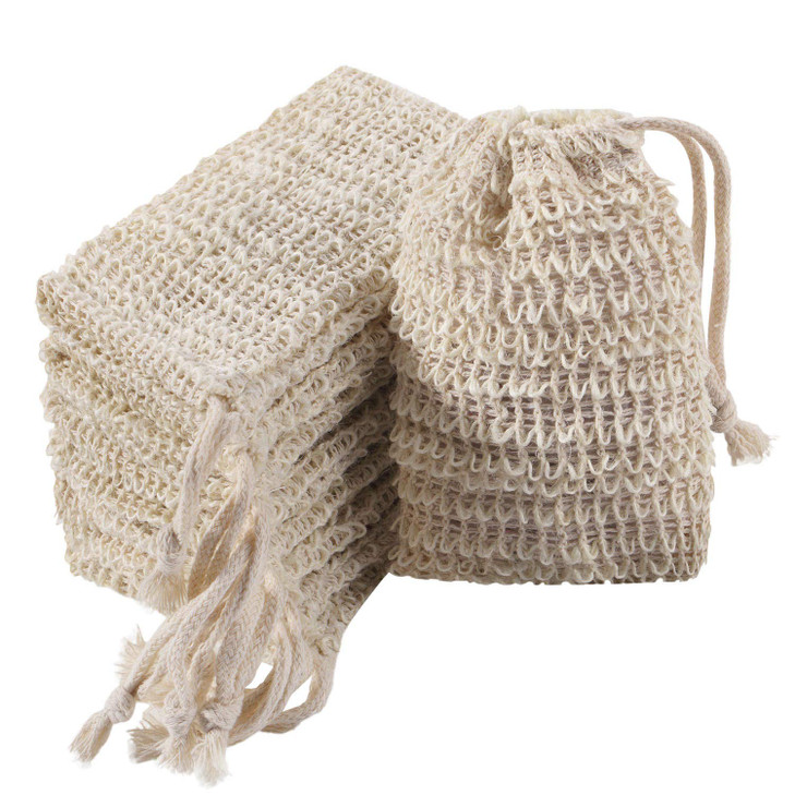 Trounistro 40 Pack Soap Exfoliating Bag Pouch Soaps Saver Natural Ramie Soaps Bag Hand Made Mesh Soap Bags with Drawstring for Bath & Shower Use
