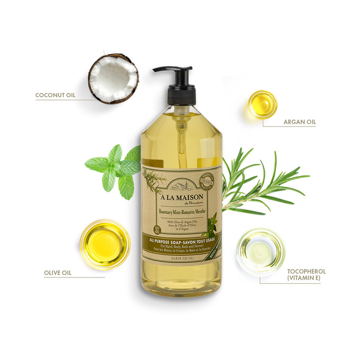 A LA MAISON French Liquid Hand Soap, Rosemary Mint - Natural Hand Wash Made with Essential Oils - Biodegradable, Plant-Based, Vegan, Cruelty-Free, Al