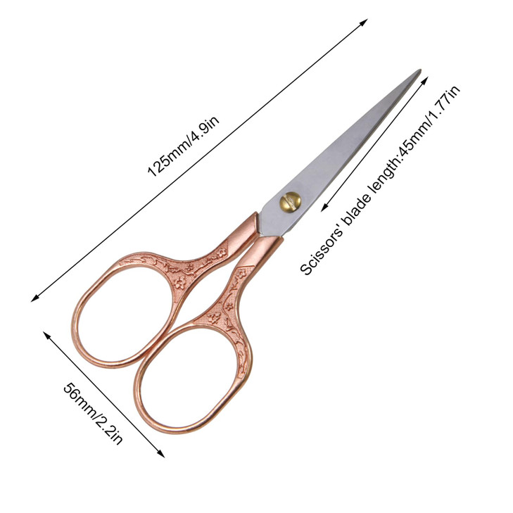 Small Sewing Scissors, 2-Pack Sharp Precision Craft Scissors with Vintage Pattern for Sewing, Embroidery, Eyebrow & Nose Hair Trimming, Gold & Rose G