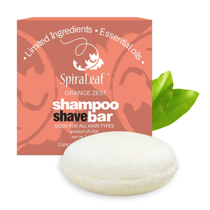 SPIRALEAF Shampoo & Shave Bar Plant-Based Shampoo & Shave Bar for All Hair Types, Concentrated Formula with Essential Oils, Limited Ingredients,USA