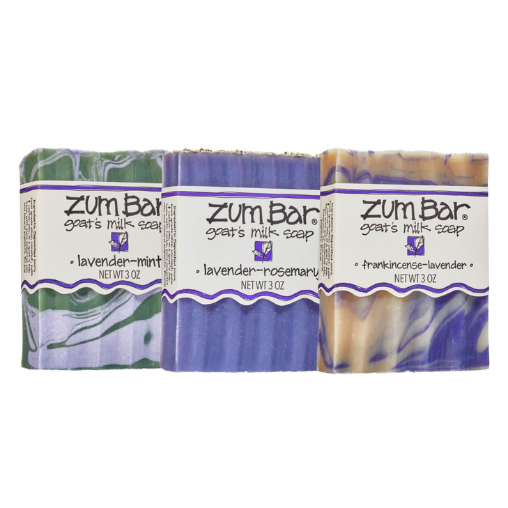 Zum Indigo Wild Goat's Milk Soap Bar - Bar Soap for Hands & Body Made with Essential Oils - 3 oz - Lavender Blends (3 Pack)