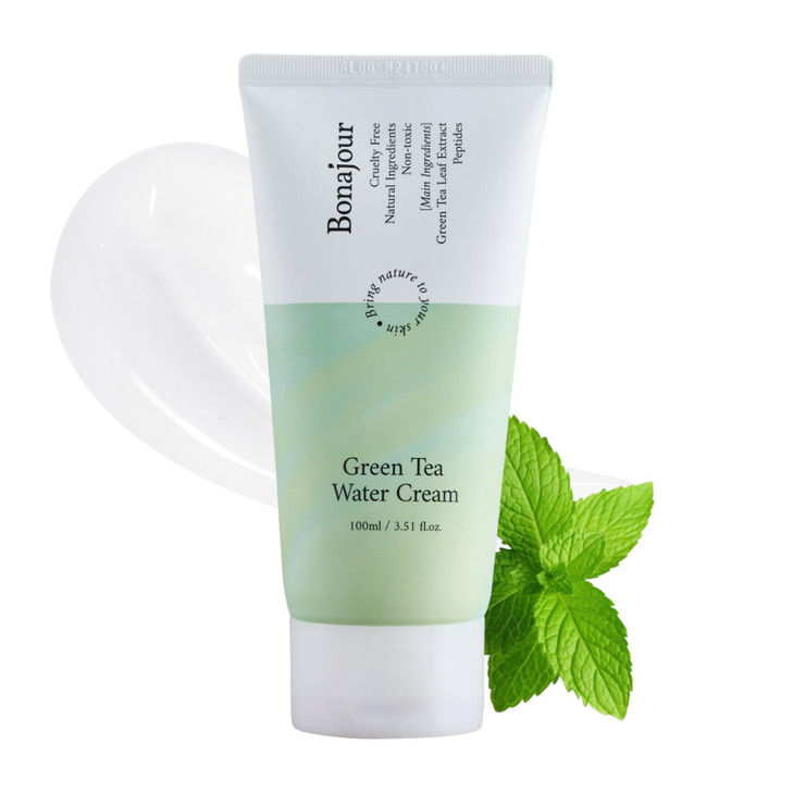 BONAJOUR] Green Tea Water Cream Vegan Moisturizing Facial Gel Cream for sensitive skin - Daily hydrating Water Bomb Moisturizer 3.38 Fl. oz -