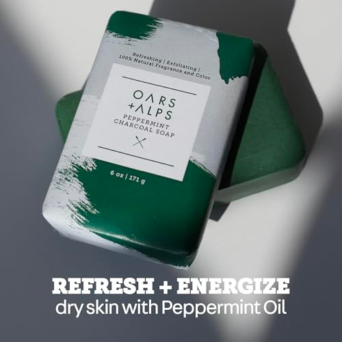 Oars + Alps Exfoliating & Moisturizing Bar Soap for Men, Deep Cleaning Soap, Clean Ingredients, All Skin Types, Peppermint Charcoal, 3pk