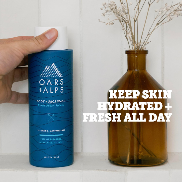 Oars + Alps Body Wash for Men, Mens Body Wash & Face Cleanser with Vitamin E & Antioxidants, Moisturizing, Paraben & Sulfate Free Cleanser, Fresh Oce
