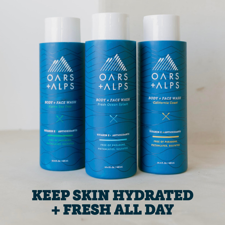 Oars + Alps Body Wash for Men, Mens Body Wash & Face Cleanser with Vitamin E & Antioxidants, Moisturizing, Paraben & Sulfate Free Cleanser, Variety S