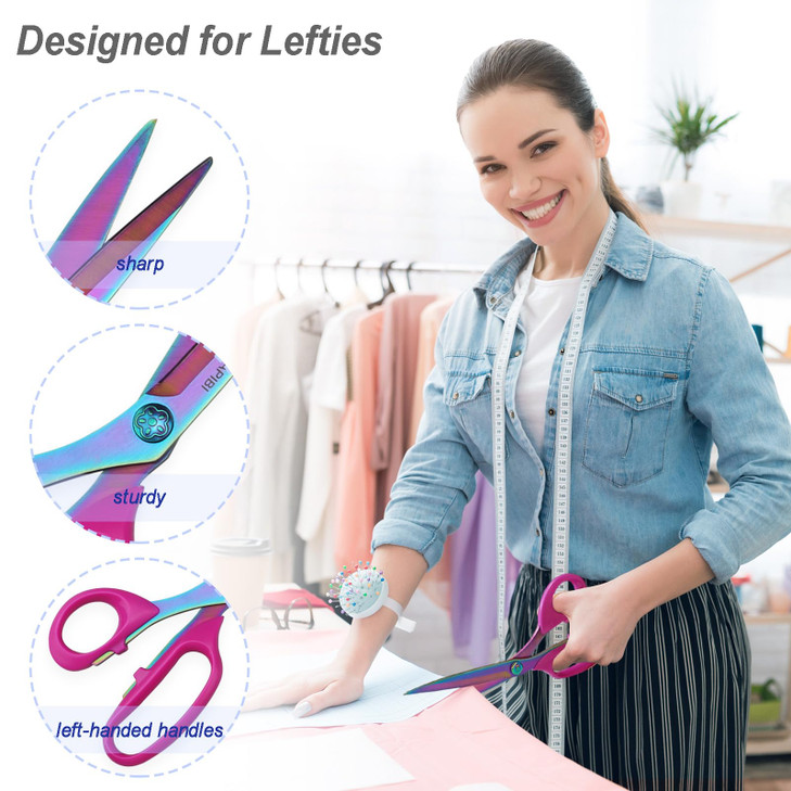 Left Handed Scissors Set of 2 Pack (9" Heavy Duty Titanium Coating Fabric Shears & 5" Small Scissors) for Sewing/Crafting/School/Office Use, Ideal fo